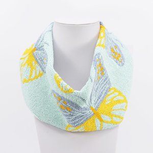 Handmade India seed bead butterfly printed scarf necklace